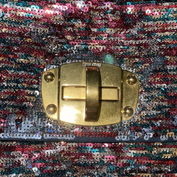 Preloved Miu Miu multicolor Paillette sequins turn lock top handle bag great con - Picture 3 of 14